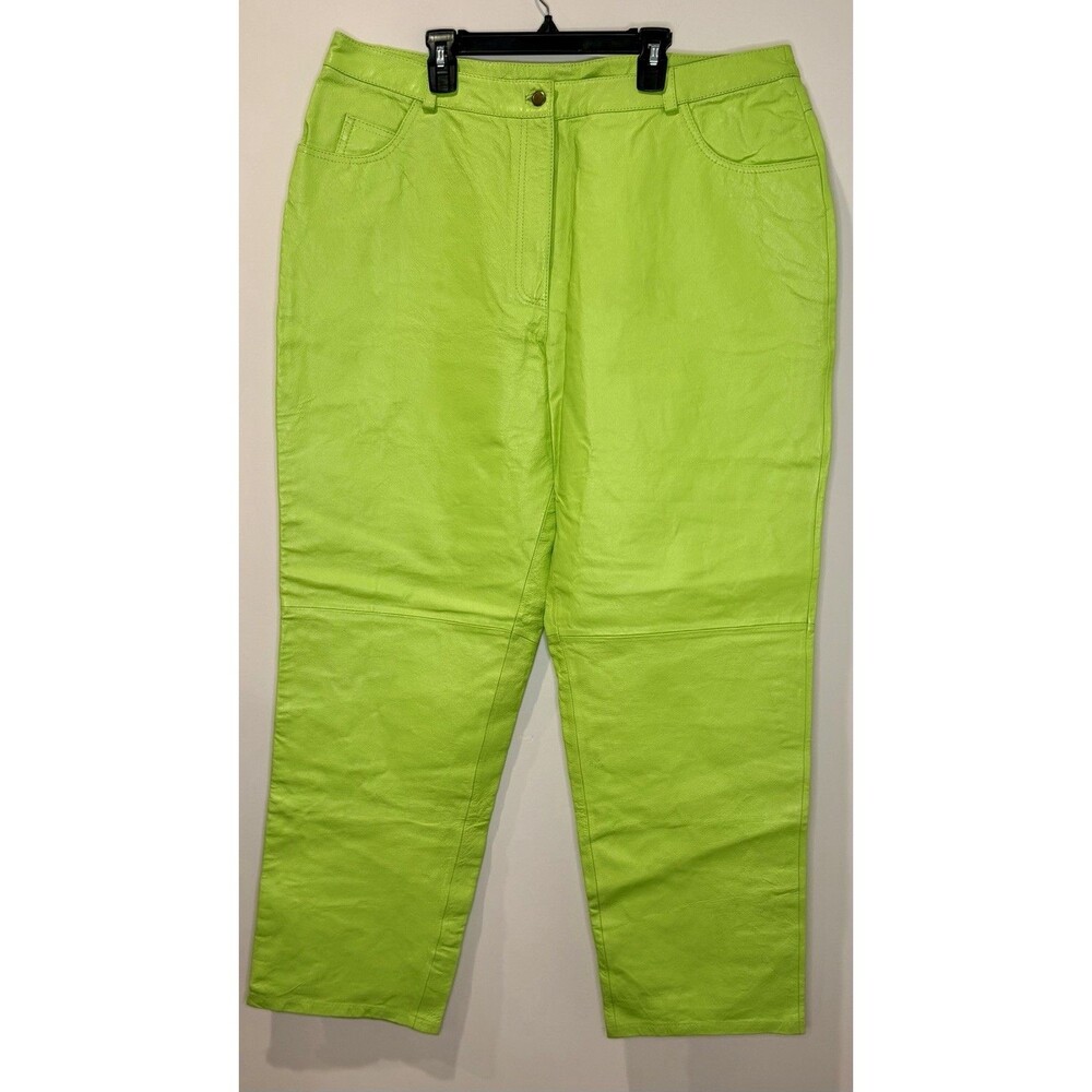 Metro Style Vintage VTG Y2K Neon Green 100% Genuine Leather Pants Size 20 NWT!!